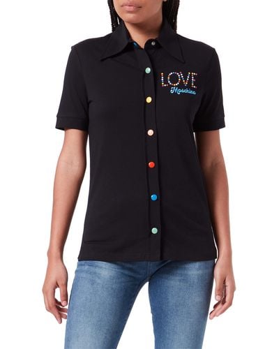 Love Moschino With Short Sleeves In Cotton Jersey With Multicolour Snap Buttons Polo Shirt - Black