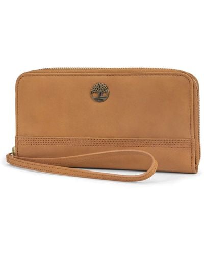 Timberland Leather Rfid Zip Around Wallet Clutch With Wristlet Strap Beige - Multicolor