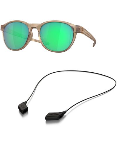 Oakley Oo9126 Sunglasses Bundle: Oo 9126 Reedmace 912605 Reedmace Matte Sepia Prizm Jad And Medium Black Leash Accessory Kit - Green