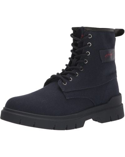 HUGO Ryan Canvas Lace Up Boot Industrial Shoe - Black
