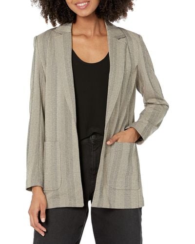 Anne Klein Knit Chevron Notch Collar Jacket W/patch Pockets - Gray