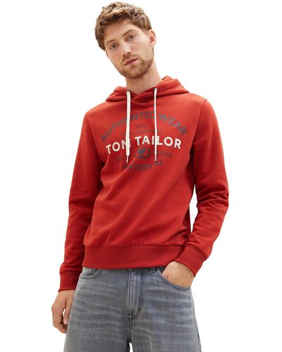 Tom Tailor 1038744 Basic Hoodie Sweatshirt mit Logo-Print - Rot