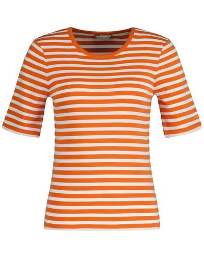 GANT Slim Striped 1X1 Ribbed SS T-Shirt - Orange