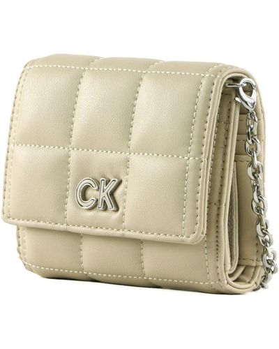 Calvin Klein Re-lock Quilt Trifold Wallet M Stoney Beige - Metallic