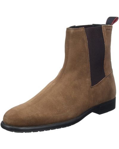 HUGO Suede Chelsea Boots With Rubber Outsole And Logo Detail - Brown