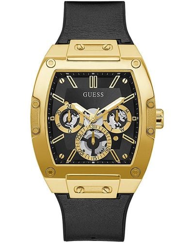 Guess Tone Dial With Gold-tone Polycarbonate Case & Flex Leather/silicone - Grey