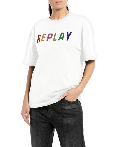 Replay T-Shirt Kurzarm aus Baumwolle Logo - Weiß