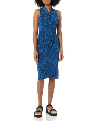 Amazon Essentials Sleeveless Crossover Twist Neck Faux Wrap Dress - Blue