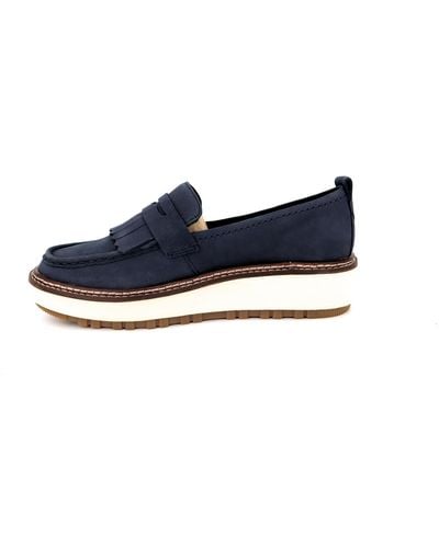 Clarks Orianna W Loafer Nubuck Shoes In Navy Standard Fit Size 5.5 - Blue