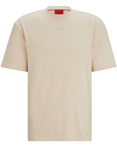 HUGO Relaxed-fit T-shirt In Cotton With Logo Print - Natural
