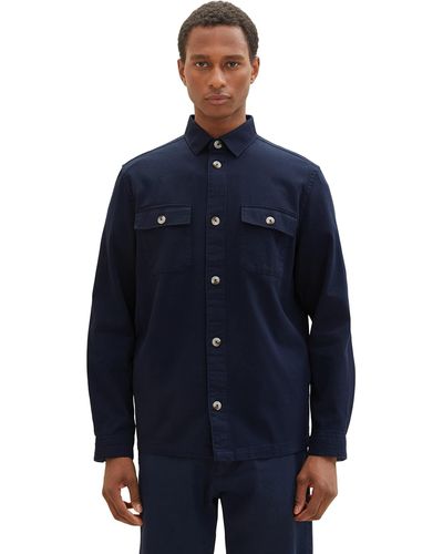 Tom Tailor 1036230 Overshirt aus Twill-Stoff - Blau