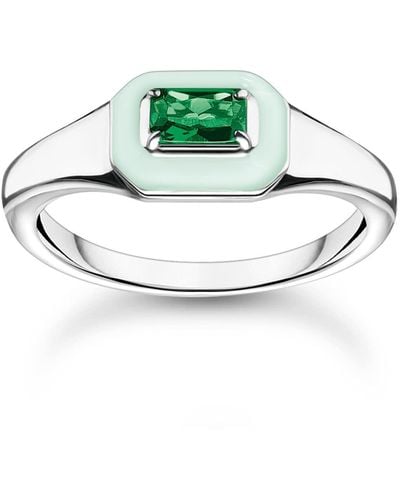 Thomas Sabo Ring With Green Stone Silver 925 Sterling Silver