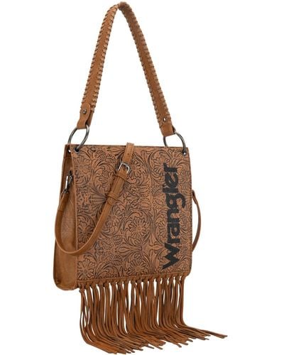 Wrangler Western Shoulder Bags For Cowgirl Fringe Tote Purse - Brown