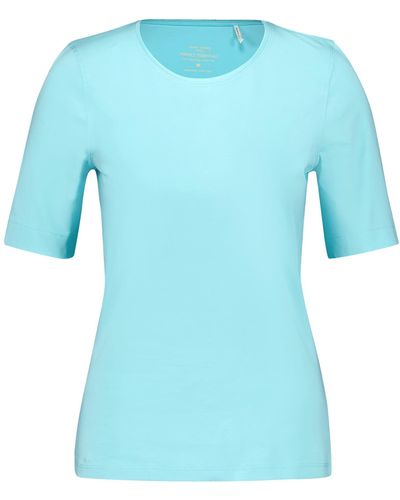 Gerry Weber Nachhaltiges T-Shirt mit satiniertem Ausschnitt Kurzarm unifarben Aqua Splash 46 - Blau