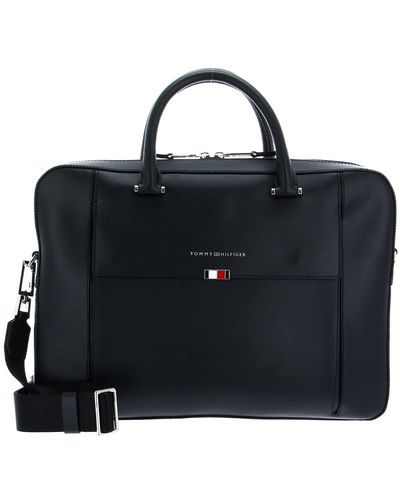 Tommy Hilfiger Business Leather Slim Computer Bag Black - Schwarz