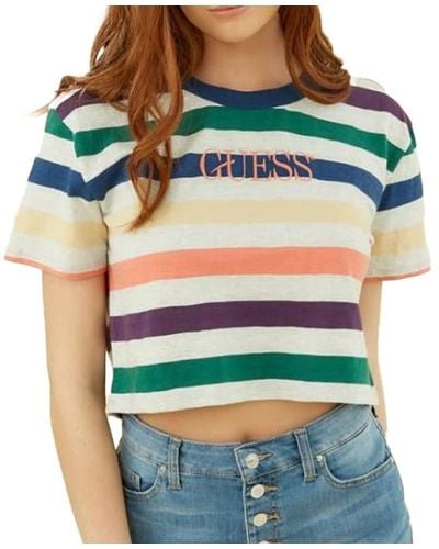 Guess T-Shirt à Rayures Multicolor Stripe Multi-Couleurs M - Vert