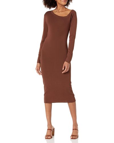 The Drop Giselle Asymmetric Neckline Midi Jumper Dress - Brown