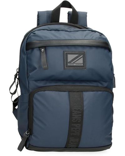 Pepe Jeans Hoxton Black And Blue Polyester Pu Laptop Backpack