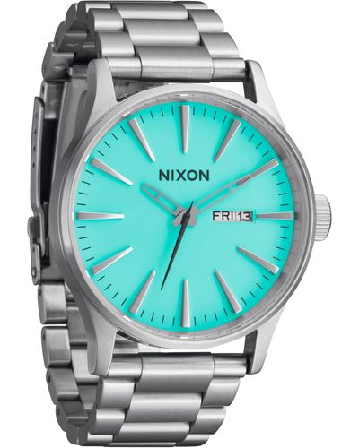 Nixon Sentry Ss Stainless Steel Day/date 42mm Wr 100 Meters S Watch A356 - Blue