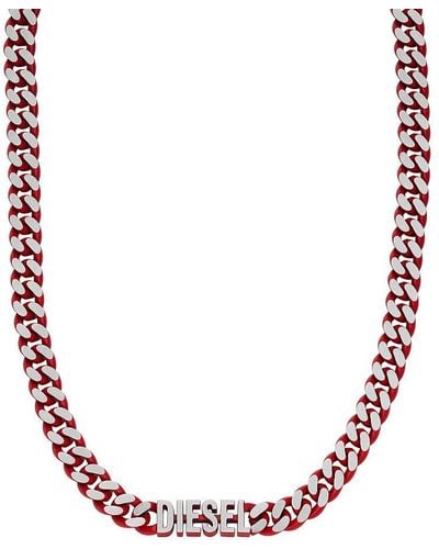 DIESEL Red Stainless Steel Choker Necklace - Pink