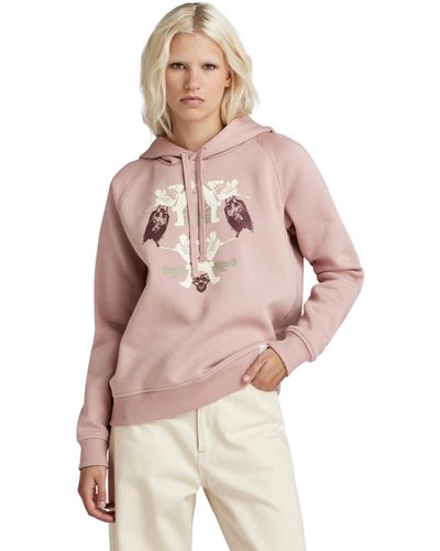 G-Star RAW Look Book Graphic Hooded Jumper Sweatshirt - Pink