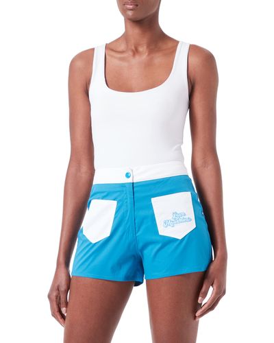 Love Moschino High Waist In Cotton-nylon Twill With Contrasting Colour Details Casual Shorts - Blue