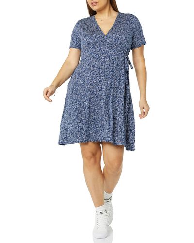 Amazon Essentials Short Sleeve Faux-wrap Dress - Blue