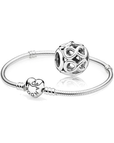 PANDORA 1 Silber Armband mit Herz Schließe 590719-17 und 1 Silber Charm Unendlichkeit - Mettallic