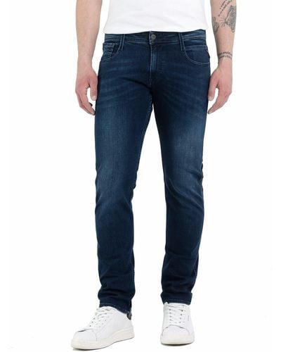 Replay Jeans Anbass Slim Fit da Uomo con Power Stretch - Blu