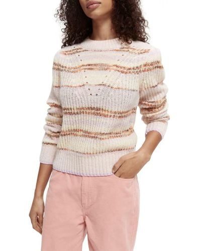 Scotch & Soda Maison Fuzzy Knitted Sweater with Puffy Sleeves Pullover - Pink