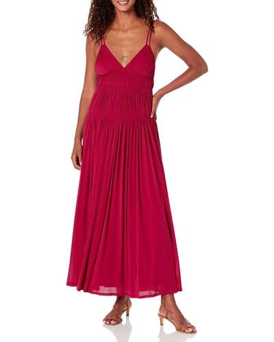 Rebecca Taylor Ruched Mesh Maxi Dress - Red