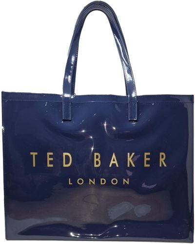 Ted Baker Abbycon Branded Large Icon Tote Bag In Navy Pvc - Blue