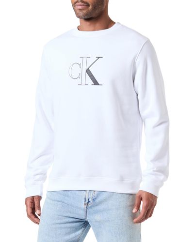 Calvin Klein Outline Monologo Crew Neck Pullover Sweatshirt - White