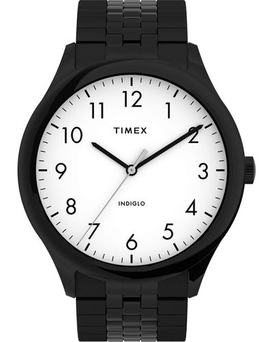 Timex Modern Easy Reader 40mm Watch – Black Case White Dial with Expansion - Schwarz