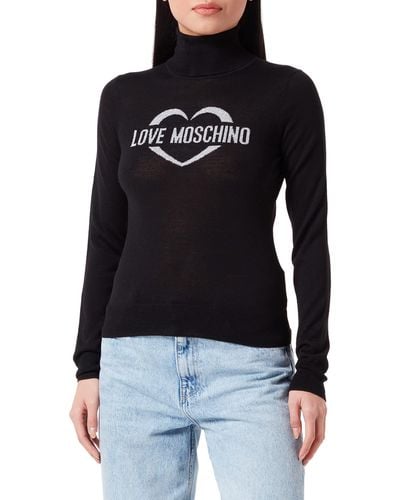 Love Moschino Slim fit Turtleneck with Heart Jacquard Intarsia Pullover Sweater - Schwarz