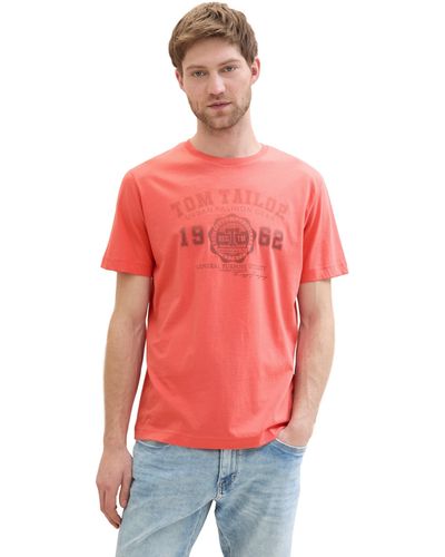Tom Tailor Basic T-Shirt mit Logo-Print - Rot