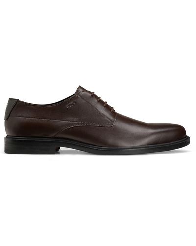 HUGO Nappa-leather Derby Shoes With Stacked-logo Detail - Brown