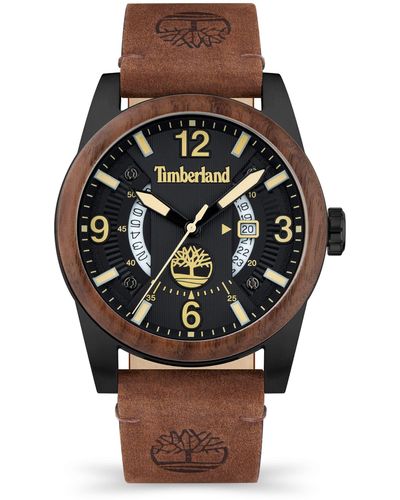 Timberland Ferndale 3 Hands Date Brown Dark Leather Strap Watch 45mm - Multicolour