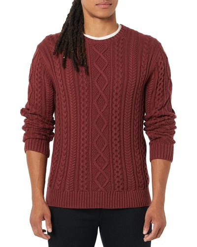Amazon Essentials Pullover mit Langen Ärmeln und Rundhalsausschnitt aus 100% Baumwolle mit Zopfmuster - Rot