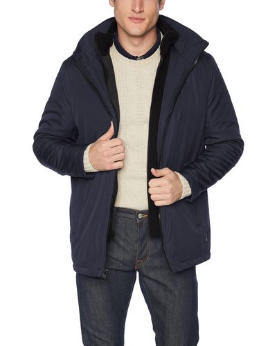 Calvin Klein Hooded Rip Stop Water And Wind Resistant Jacket With Fleece Bib - Blue