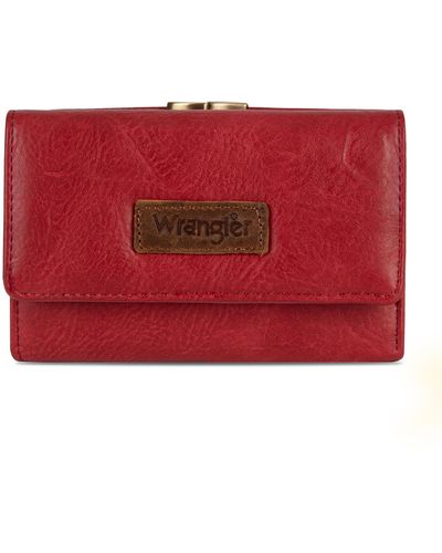 Wrangler Portafoglio da donna Porta carte bifold con tasca con cerniera da donna pochette con finestra ID - Rosso