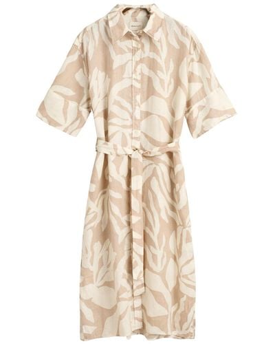 GANT Rel Palm Print Linen Shirt Dress - Natural