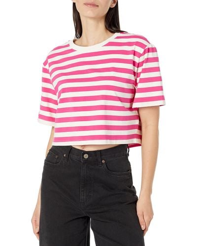 The Drop Sydney Camiseta de ga Corta Con Cuello Redondo Y Bajo Corto para Mujer - Rosa