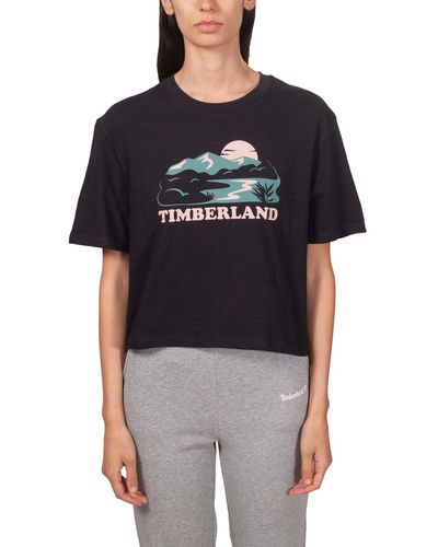 Timberland T-shirt Crop Relaxed Van Gevlamd Katoen - Zwart