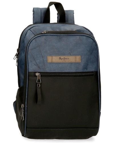 Pepe Jeans Ocean Blue Adaptable Laptop Backpack 25x37x10 Cm Polyester With Synthetic Leather Details - Black