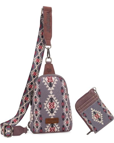 Wrangler Aztec Crossbody Sling Bags For Wallet Set - Purple
