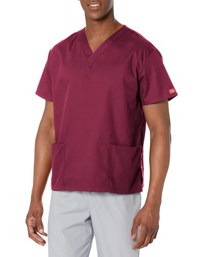 Dickies Womens Signature 86706 Missy Fit V-neck Top Medical Scrubs Shirts - Red