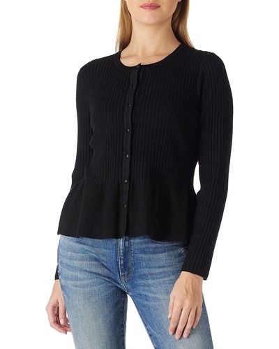 FIND Cropped Cardigan Jumper Long Sleeve Crew Neck Button Knitted Coat - Black