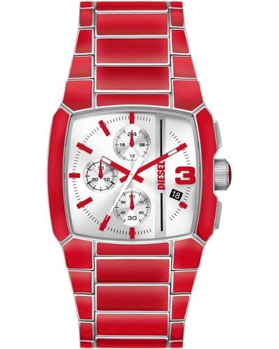 DIESEL Uhr Cliffhanger quarz/chrono Uhrwerk 40mm Gehäusegröße mit einem Edelstahlarmband DZ4637 - Rot