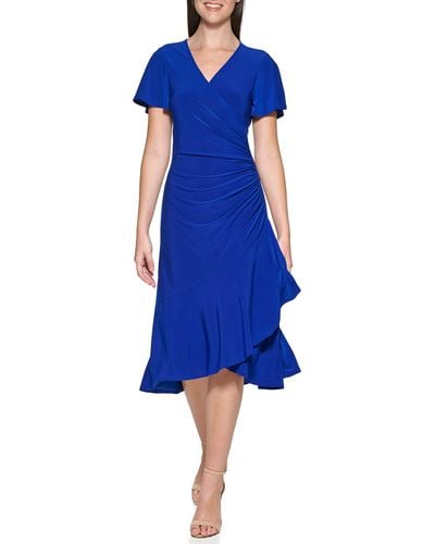 Kensie Basic Essentials Wrap Midi Dress - Blue